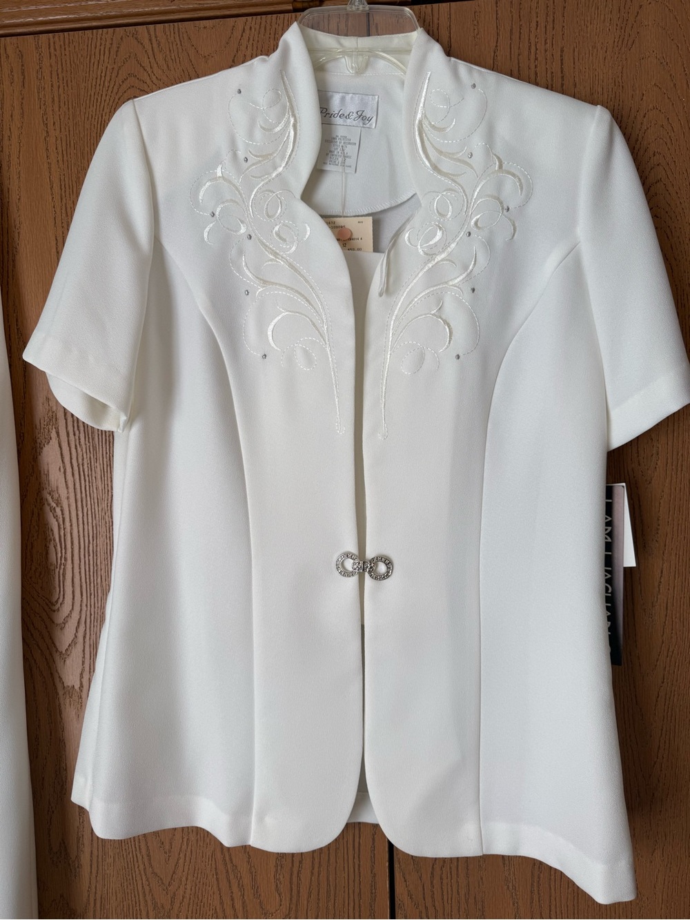 White Short-Sleeve Embellished Dress Jacket & Skirt Set - Perfect Joy
